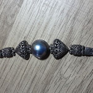 Vintage blue mabe pearl sterling bracelet